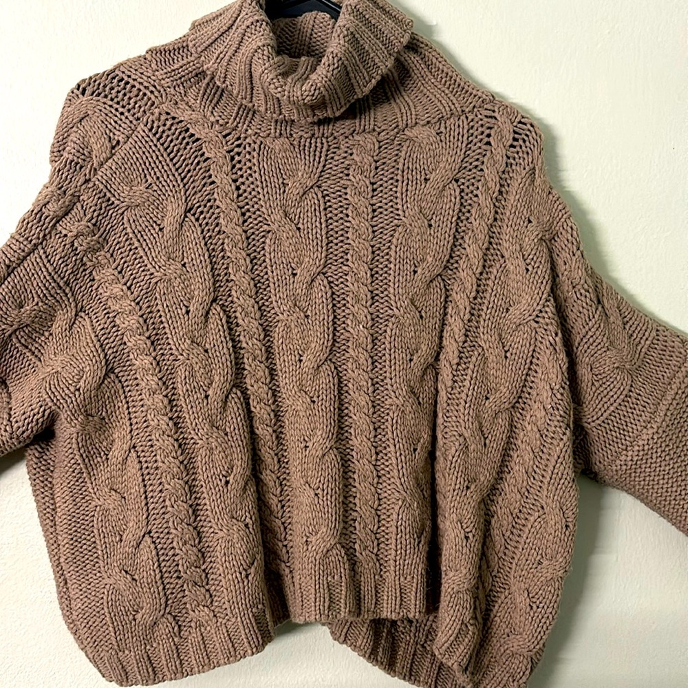 Turtleneck Braid Knit Crop Sweater